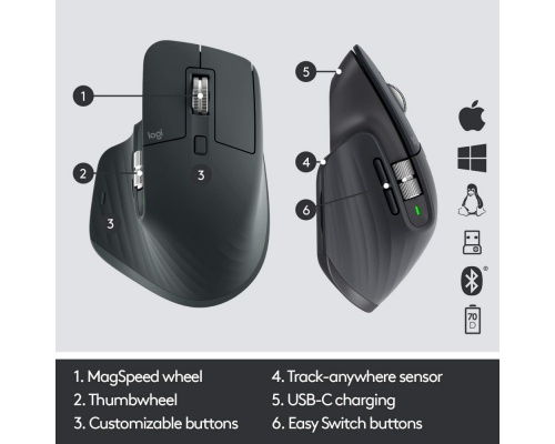 Logitech MX Master 3S Ασύρματο Εργονομικό Bluetooth Ποντίκι Graphite