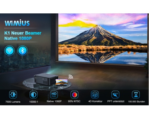 ‎WiMiUS K1 1080P 8500 Lumen Projector 5G WiFi