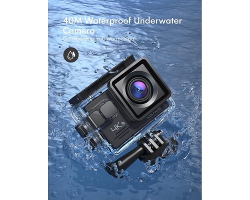 Wolfang GA100 Action Camera 4K Ultra HD Υποβρύχια με WiFi Μαύρη με Οθόνη