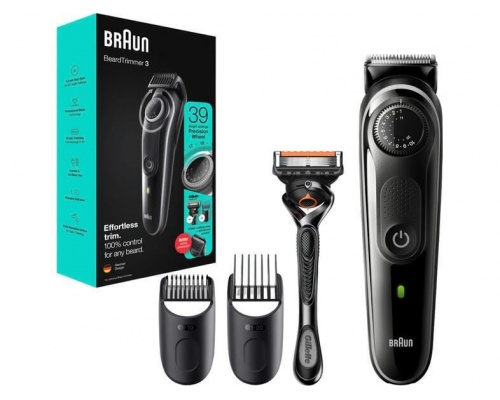 Braun Beard Trimmer 3 Σετ Επαναφορτιζόμενης Κουρευτικής Μηχανής Μαύρο BT3342