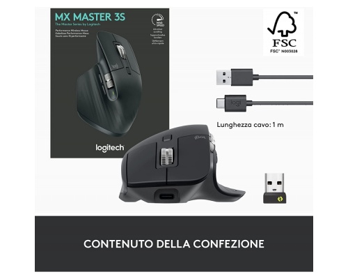 Logitech MX Master 3S Ασύρματο Εργονομικό Bluetooth Ποντίκι Graphite