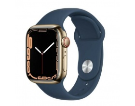 Apple Watch Series 7 Cellular Aluminium 45mm Αδιάβροχο με eSIM και Παλμογράφο (Gold Stainless Steel with Abyss Blue Sport Band)