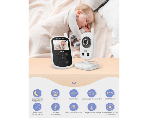 GHB Baby Monitor UU24 2,4 ιντσών με Υπέρυθρη Κάμερα και λειτουργία Νανουρίσματος