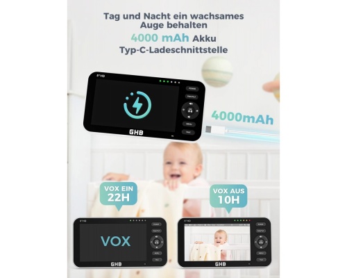 GHB Baby Monitor SM50B 5 ιντσών με Υπέρυθρη Κάμερα και λειτουργία Νανουρίσματος