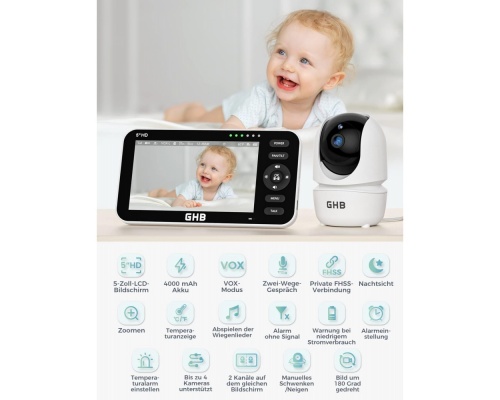 GHB Baby Monitor SM50B 5 ιντσών με Υπέρυθρη Κάμερα και λειτουργία Νανουρίσματος