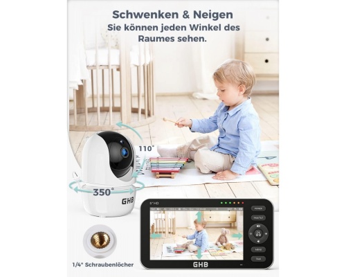 GHB Baby Monitor SM50B 5 ιντσών με Υπέρυθρη Κάμερα και λειτουργία Νανουρίσματος