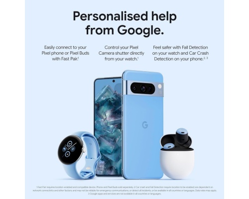 Google Pixel Watch 2 Aluminium 41mm με Παλμογράφο (Polished Silver / Porcelain Active Band)
