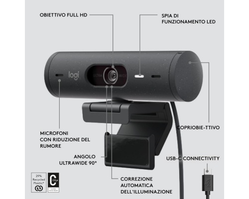 Logitech Brio 500 Web Camera Full HD 1080p με Autofocus Logitech Brio 500 Web Camera Full HD 1080p με Autofocus