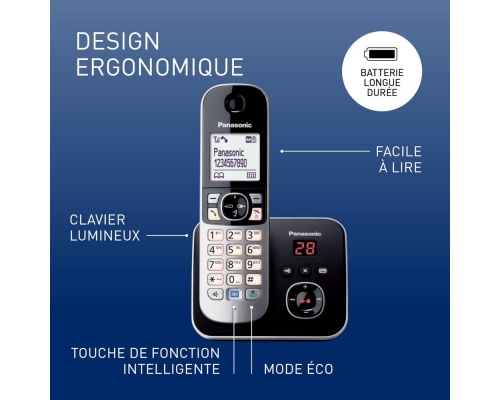 Panasonic KX-TG6821 Ασύρματο Τηλέφωνο Μαύρο