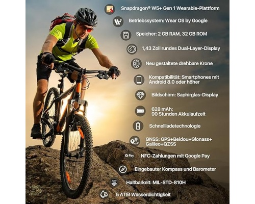 Ticwatch Pro 5 Enduro Aluminium 48mm Αδιάβροχο Smartwatch με Παλμογράφο obsidian