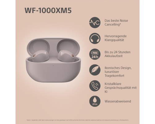 Sony WF-1000XM5 In-ear Bluetooth Handsfree Ακουστικά με Θήκη Φόρτισης Ροζ