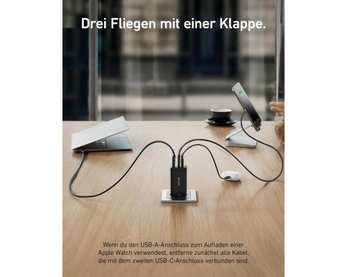 Anker Φορτιστής Χωρίς Καλώδιο GaN με Θύρα USB-A και 2 Θύρες USB-C 65W Power Delivery Μαύρος (A2668311)