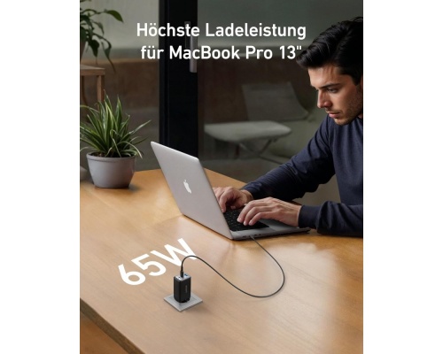 Anker Φορτιστής Χωρίς Καλώδιο GaN με Θύρα USB-A και 2 Θύρες USB-C 65W Power Delivery Μαύρος (A2668311)