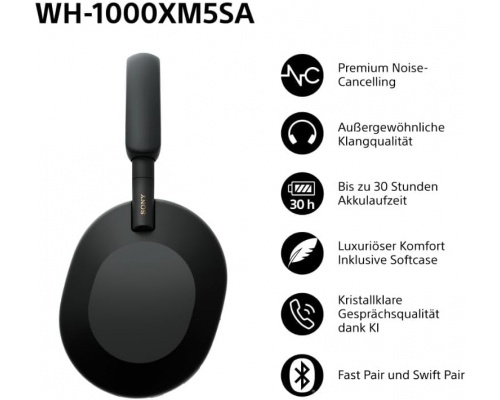 Sony WH-1000XM5SA Ασύρματα/Ενσύρματα Over Ear Ακουστικά με 30 ώρες Λειτουργίας Μαύρα