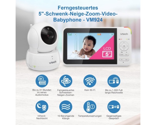 Vtech VM924 Ενδοεπικοινωνία Μωρού με Κάμερα HD& Οθόνη 5.0"