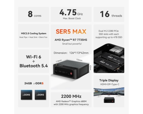 Beelink SER5 Max Mini PC (Ryzen 7 7735HS/24GB DDR5/500GB SSD/W11 Pro) Beelink SER5 Max Mini PC (Ryzen 7 7735HS/24GB DDR5/500GB SSD/W11 Pro)