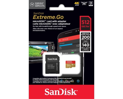 SanDisk Extreme Go 512GB Micro SDXC Card + SD Adapter (SDSQXBD-512G-GZ6MA)