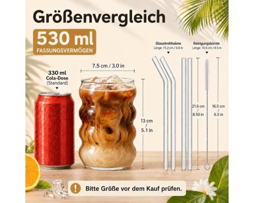 ALINK Σετ Ποτήρια Plus Size από Γυαλί 530ml 4μχ