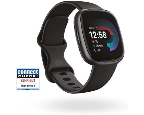 Fitbit Versa 4 Aluminium 41mm Αδιάβροχο Smartwatch με Παλμογράφο (Μαύρο)