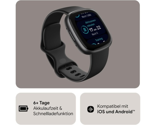 Fitbit Versa 4 Aluminium 41mm Αδιάβροχο Smartwatch με Παλμογράφο (Μαύρο)