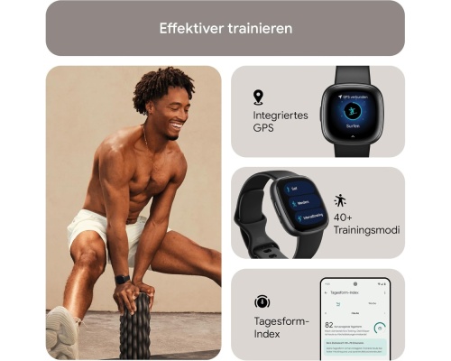 Fitbit Versa 4 Aluminium 41mm Αδιάβροχο Smartwatch με Παλμογράφο (Μαύρο)