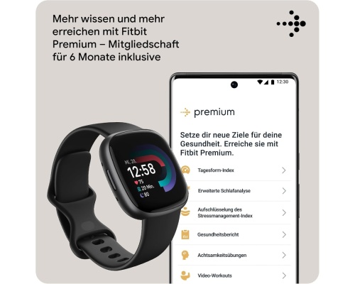Fitbit Versa 4 Aluminium 41mm Αδιάβροχο Smartwatch με Παλμογράφο (Μαύρο)