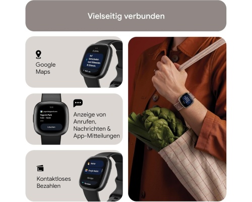 Fitbit Versa 4 Aluminium 41mm Αδιάβροχο Smartwatch με Παλμογράφο (Μαύρο)